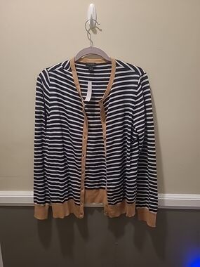 Ann Taylor Factory XLarge VNeck Button Front Cardigan Sweater Striped NWT